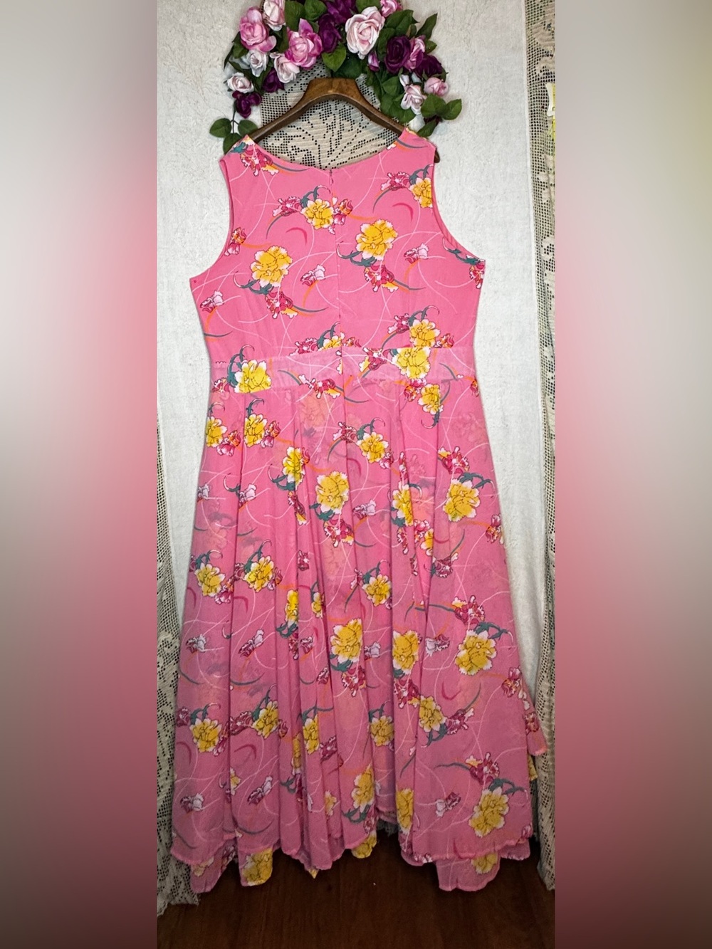 Jessica London Chiffon Maxi Dress Women Size 26 28 Pink Floral Sleeveless Lined